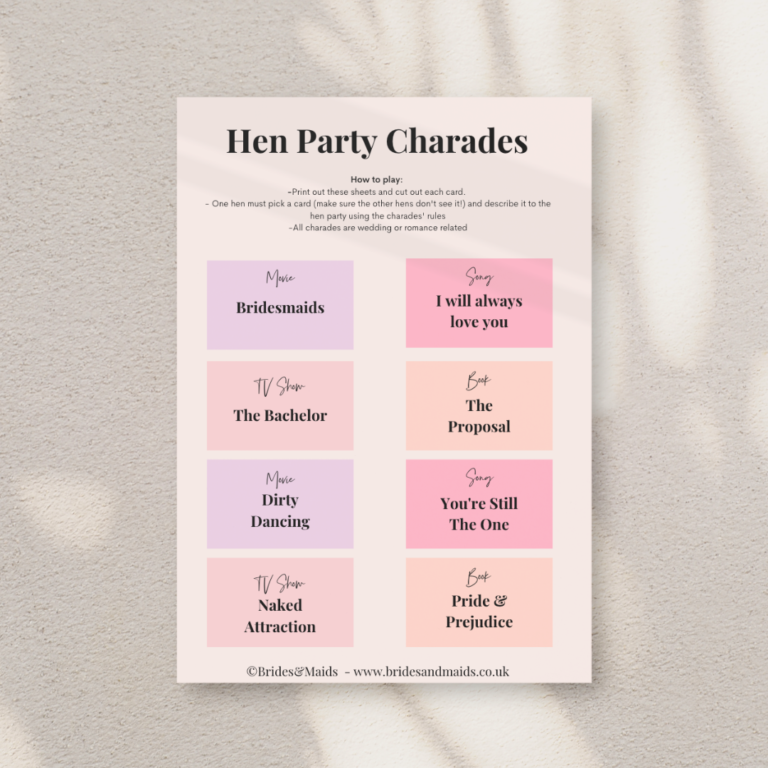 Hen Party Charades – Free Printable Charades Cards