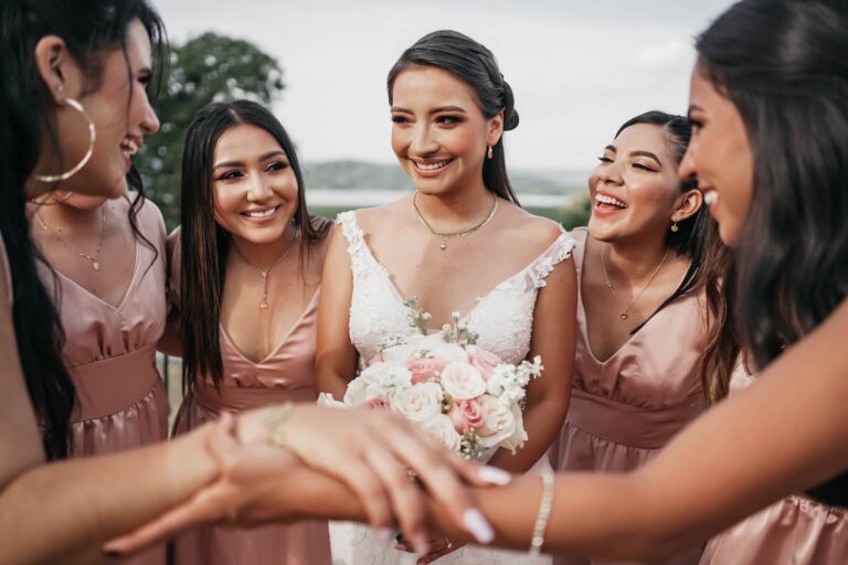 a bride together with her bridesmaids